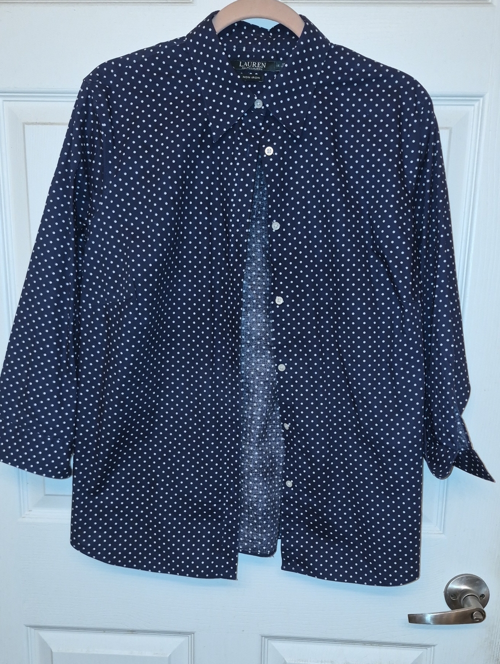 Lauren Ralph Lauren Navy Button-Down with White Polka Dots